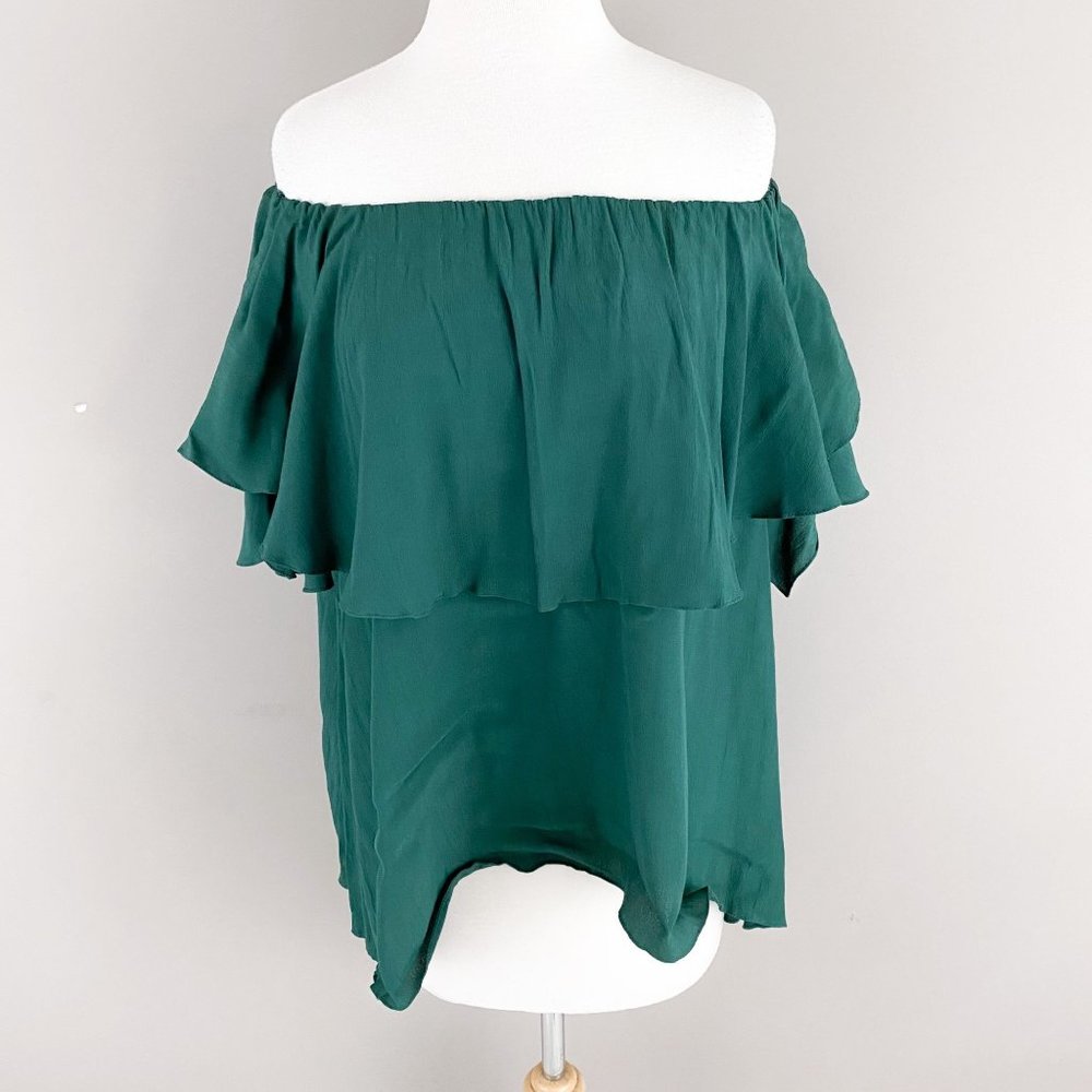 MLM Maison Off Shoulder Hunter Green Top Short Sleeve Boho Festival Small / Med